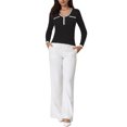 thumbnail image 3 of Hobemty Women's Knit Top Contrast Color Long Sleeve V Neck Fitted Ribbed Tops, 3 of 6
