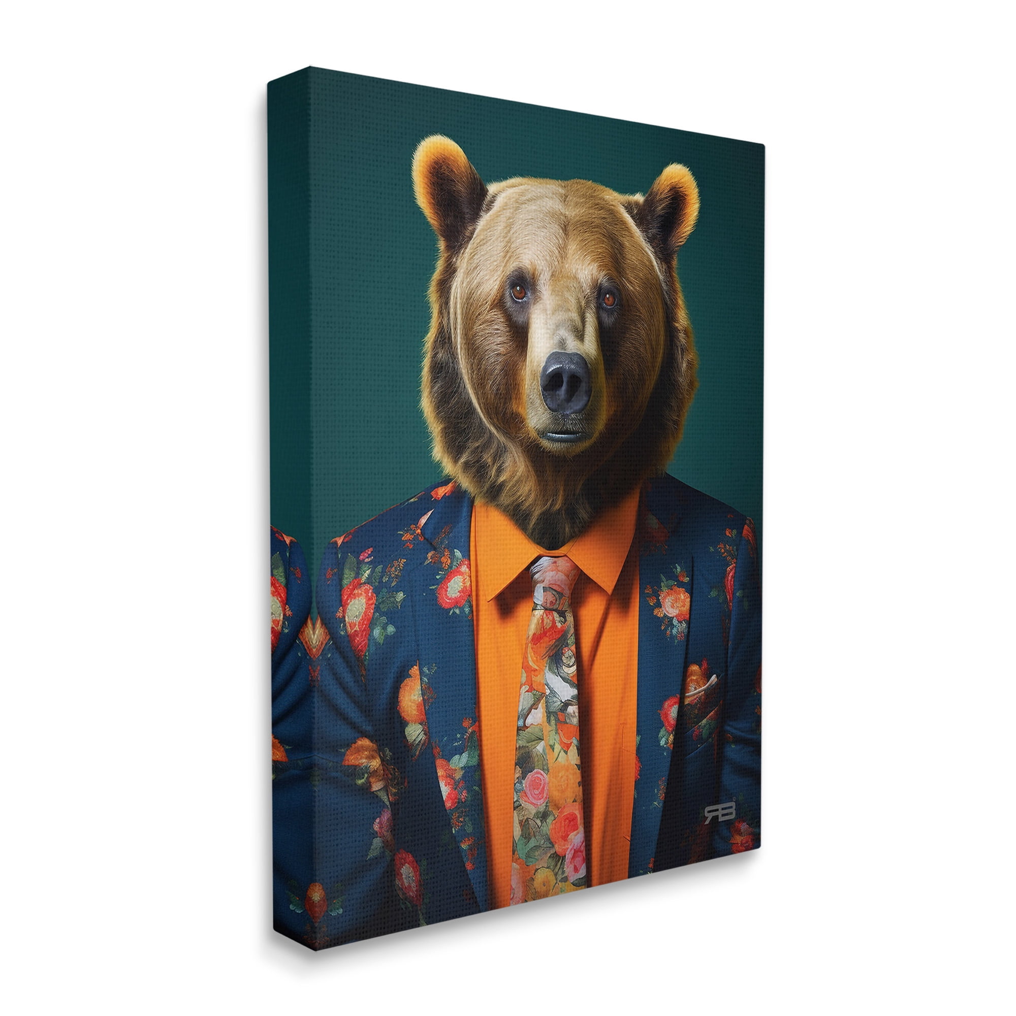 Stupell Industries Bear in Floral Suit Animals & Insects Painting Gallery Wrapped Canvas Art Print Wall Art, 16 x 20
