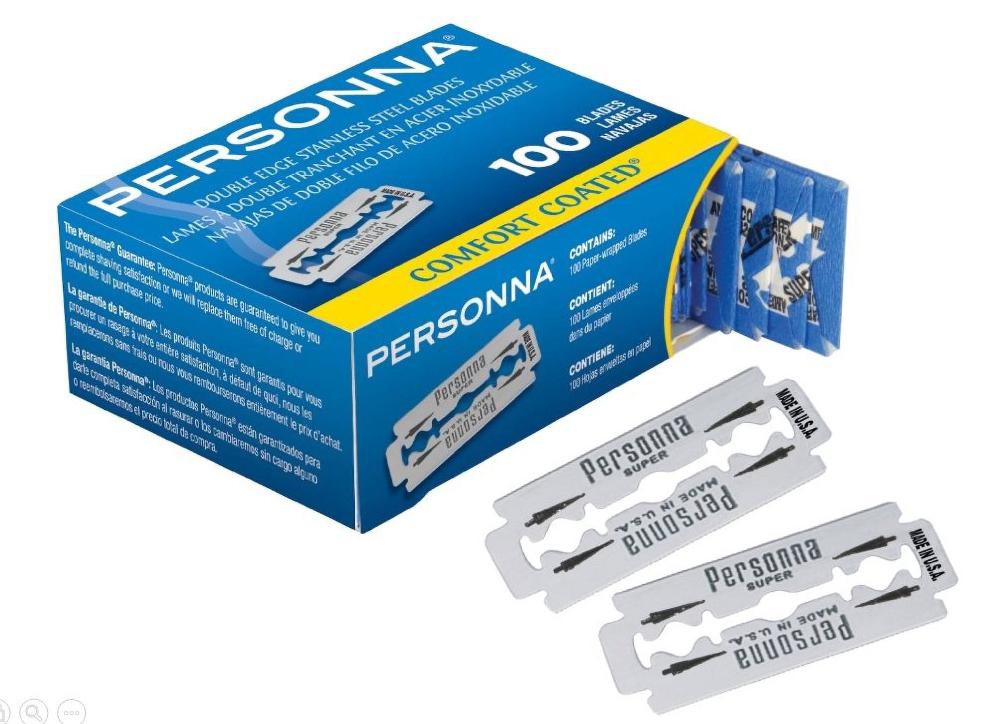 Personna Double Edge Stainless Steel Blades 100 Pcs Comfort Coated Safety Barber Shaving Razor Made in USA (Pack of 2) by Personna