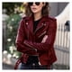 thumbnail image 1 of Chaqueta de cuero genérica para mujer con cuello abatible, color rojo, 1 of 1