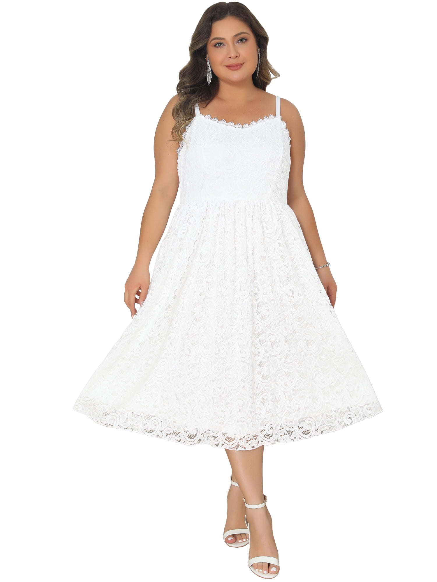 DARING DIVA Women's Plus Lace Floral Overlay Dress for Evening Gowns 2X White