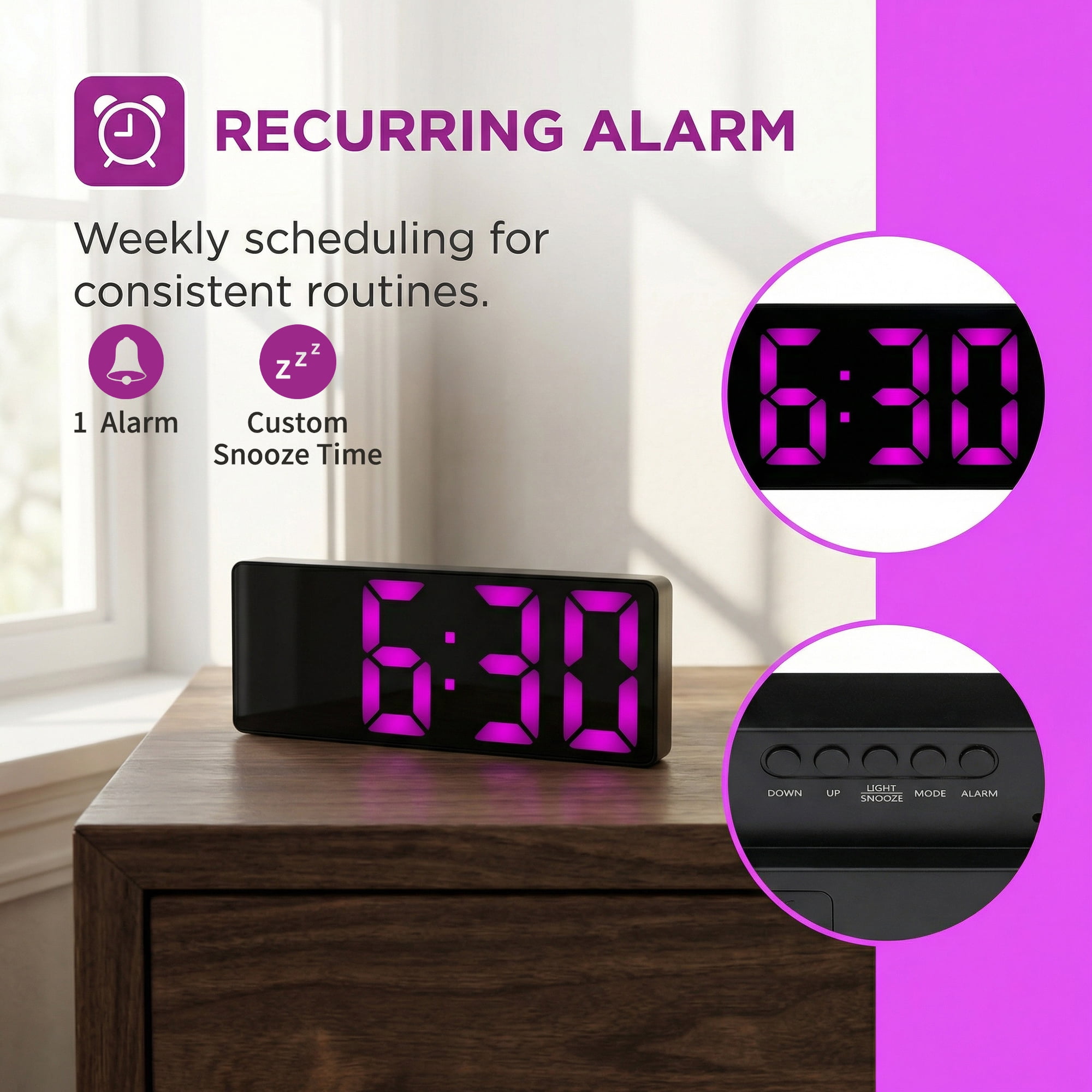 Unique Bargains Small Digital Alarm Clock for Deep Sleepers Yellow