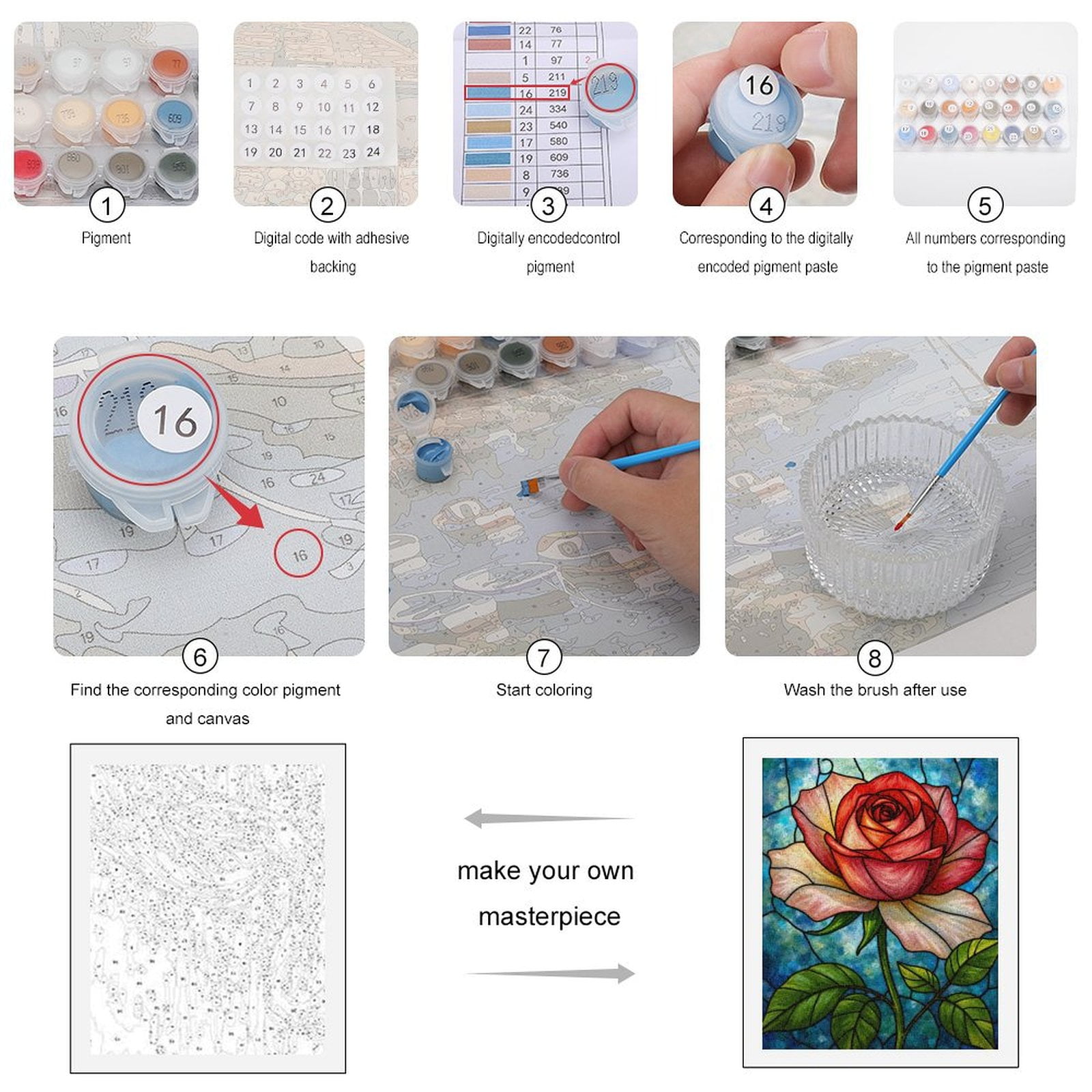 Paint By Numbers Kit for Adults Beginner - Rose Stained Glass Art Blossom DIY Canvas Painting Kits for Adults, Frameless Paint By Number for Adults for Home Wall Decor 16x20 Inch