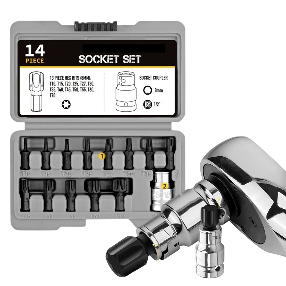 yaaqii T10-T70 Socket Set for Torx Bit head Ratchet Wrench 1/2 Inch Drive Screwdriver