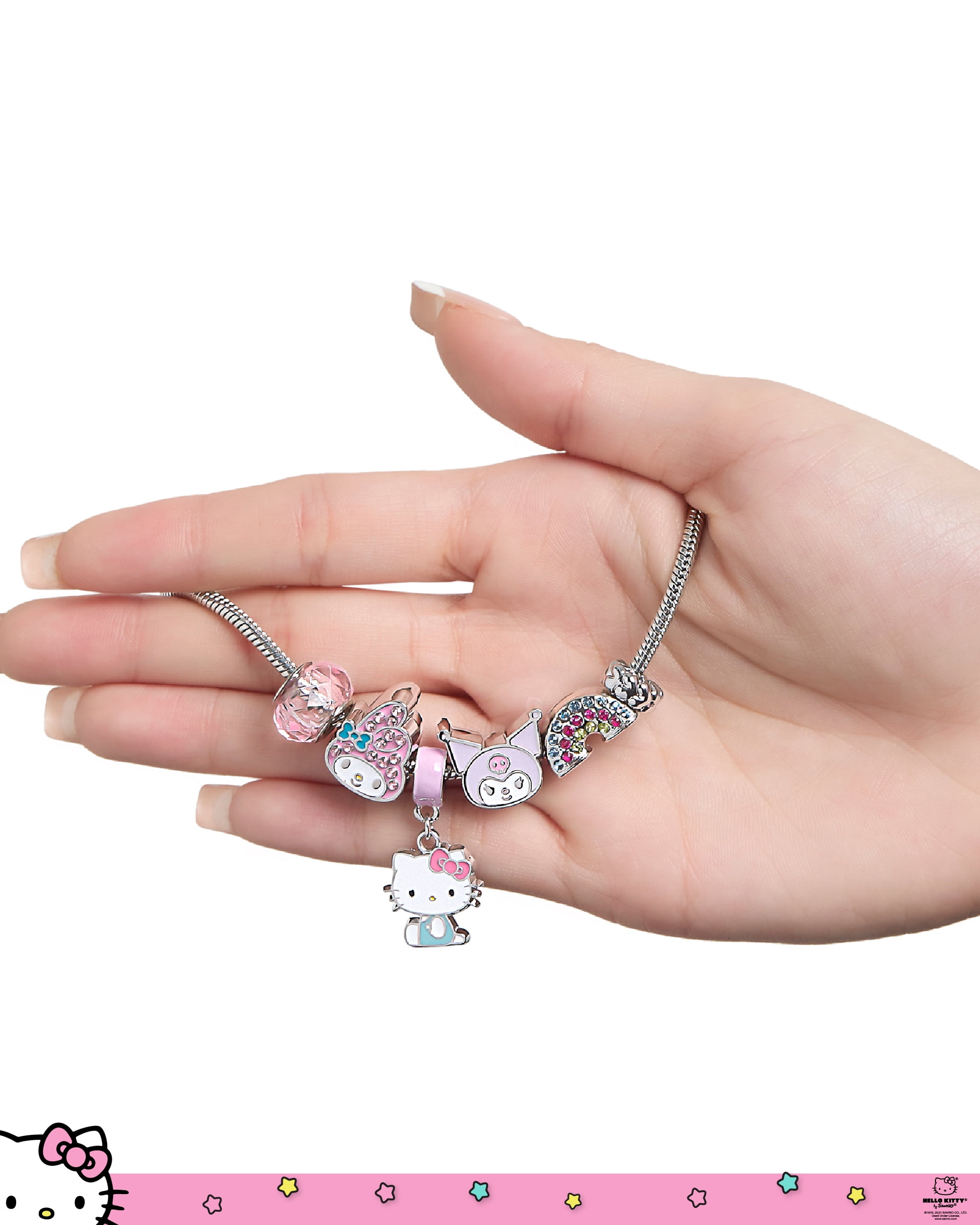 SALLY ROSE Hello Kitty Charm Bracelet for Women, 7" Fashion Sanrio Bracelet with 6 Unique Charms Official License