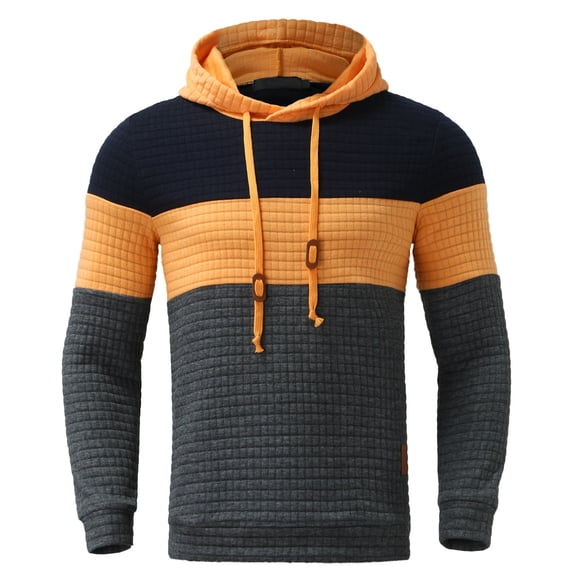 MSJUHEG Mens Hoodies Hoodies Hoodie Round Neckline Long Sleeve Pullover Winter Color Matching Plaid Colorful Hooded Slim Sweater Hoodie Hoodies For Men Hoodies For Guys Brown 3Xl