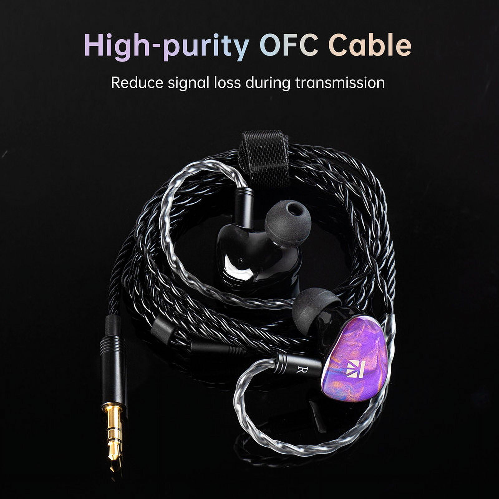 KBEAR KB02 in Ear Monitor, Colorful Hybrid 1DD Bone Conduction IEM in Ears Wired Earbuds Bass with 0.78 2Pin 4N OFC Cable 3.5mm Plug Cable for Gaming Singers Musicians(Purple Blue,without mic)
