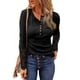 thumbnail image 3 of Camiseta de manga larga con cuello redondo para mujer, ropa informal ajustada con botones y costuras de encaje, Color liso, para otoño e invierno, nueva, 3 of 5