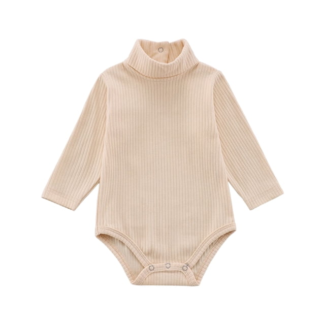 FAIWAD Baby Girl Boy Romper Long Sleeve Turtleneck Jumpsuit Ribbed Button Spring Bodysuit