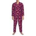 thumbnail image 3 of Fotbe Festive Flamingos Pattern Long Sleeve Pajama Set for Men,Sleepwear Set,2-piece Loungewear Set,Soft PJs Comfy Nightwear with Pockets-, 3 of 7