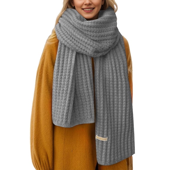 Wdgfv Winter Knit Scarfs Womens Thick Warm Knit Scarves Soft Long Knitted Scarf for Outddor Men & Women Grey One Size