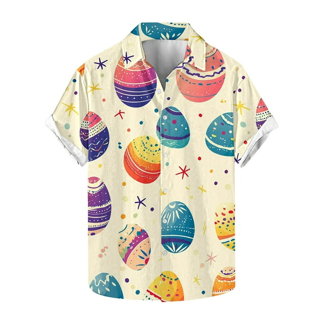 Blusas y camisas de manga corta con cuello en V Camisa estampada de Pascua para hombre Camisa abotonada Top de poliéster para hombre