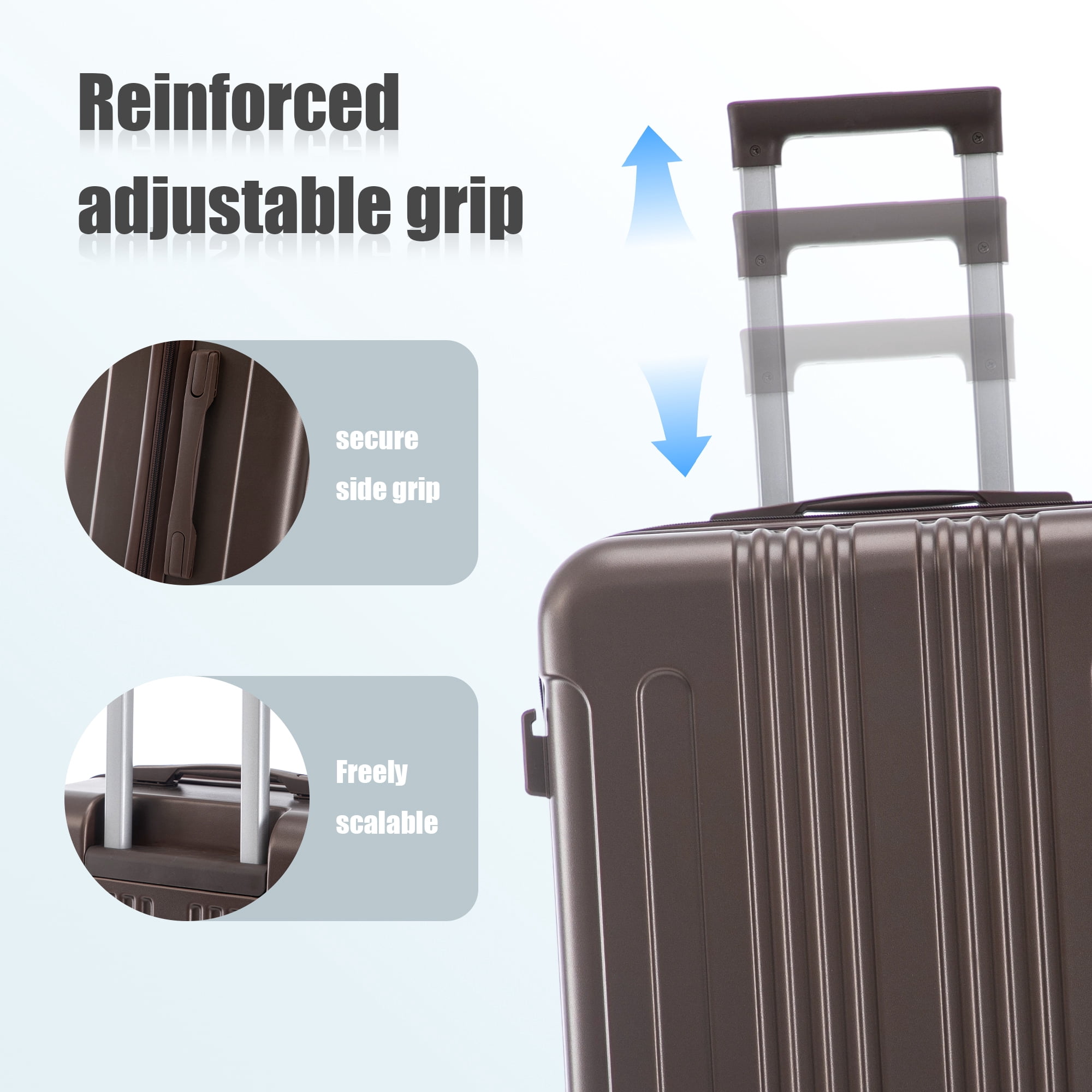 Alvantor 3 Piece Luggage Sets, ABS Spinner Suitcase with TSA Lock (20"/24"/28", Brown)