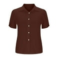 thumbnail image 4 of Brown Women Shirts, Short Sleeve Shirts For Women Casual Summer 2025 Collared Down Cotton Linen Tops Loose Fit Blouse Clothing,Women Shirts XXL, 4 of 7