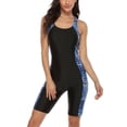 thumbnail image 3 of Women One Piece Printed Swimsuit Sports Racerback Athletic Training Swimwear Color Block, 3 of 6