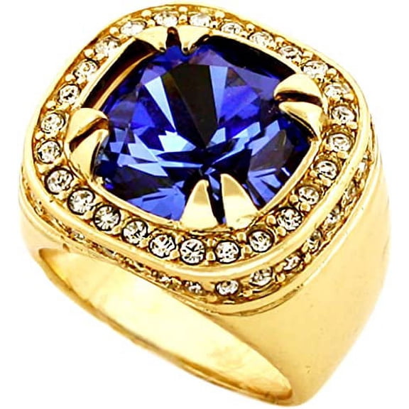 Gold Tone Synthetic Blue CZ Stone Mens Rick Ross Hip Hop Style Ring (10)