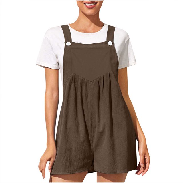 Penkiiy Combinaisons pour Femmes Combinaison Pyjama Solide Décontracté à Bretelles Jambes Larges Short Café TP Combinaisons