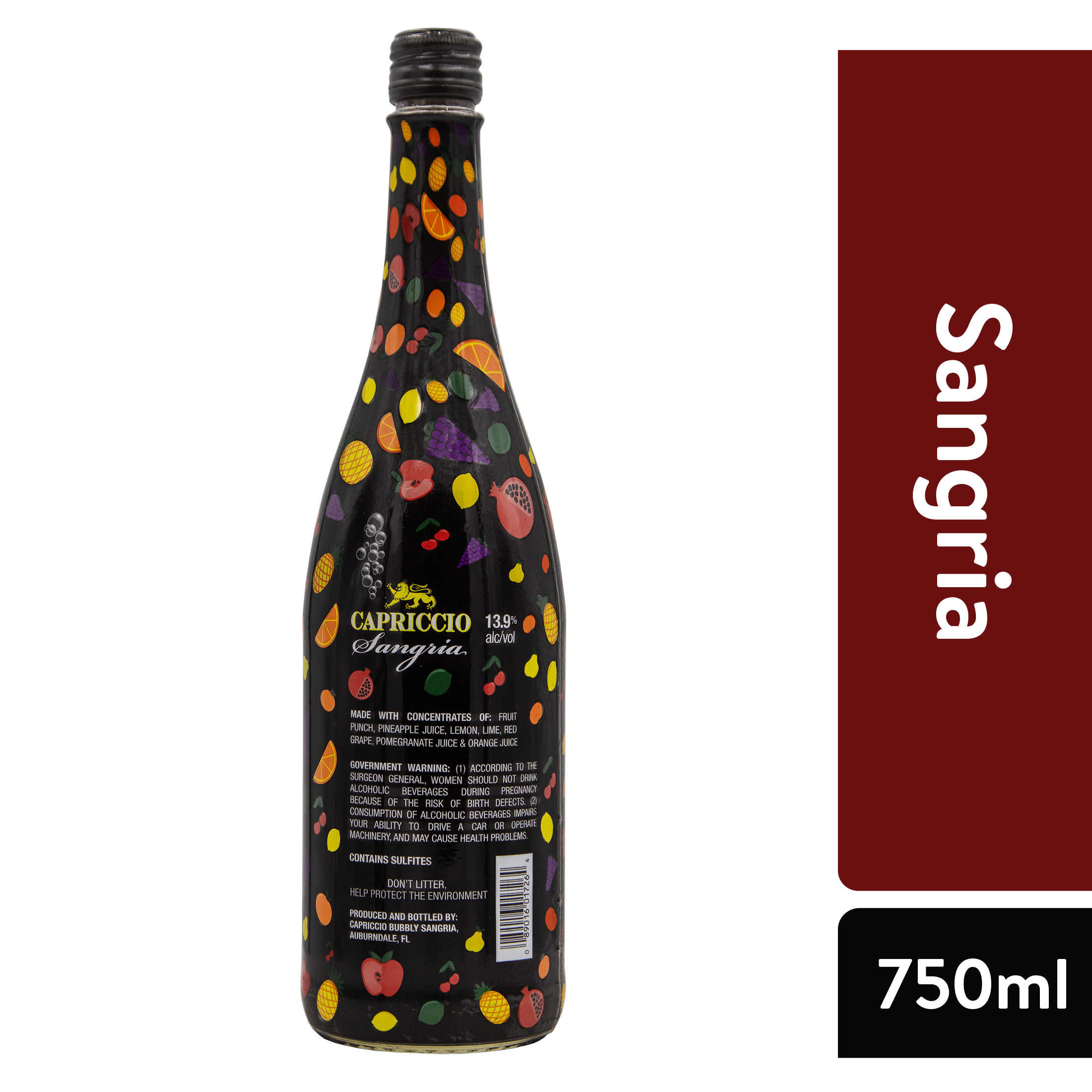 Capriccio Red Sangria Wine, Florida, 13.9% ABV, 750 ml Glass Bottle, 5-150ml Servings - image 2 of 5