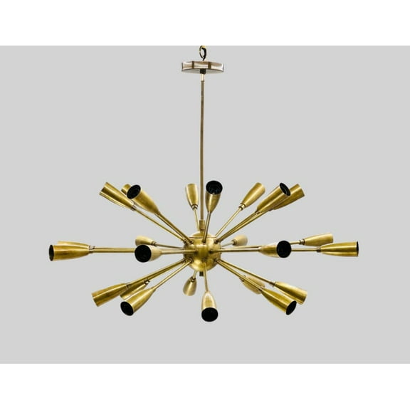 Mid Century Modern Sputnik Chandelier | Raw Brass 24-Light Ceiling Lamp | Stilnovo Lighting Fixture | Handcrafted Home Decor Ceiling Light