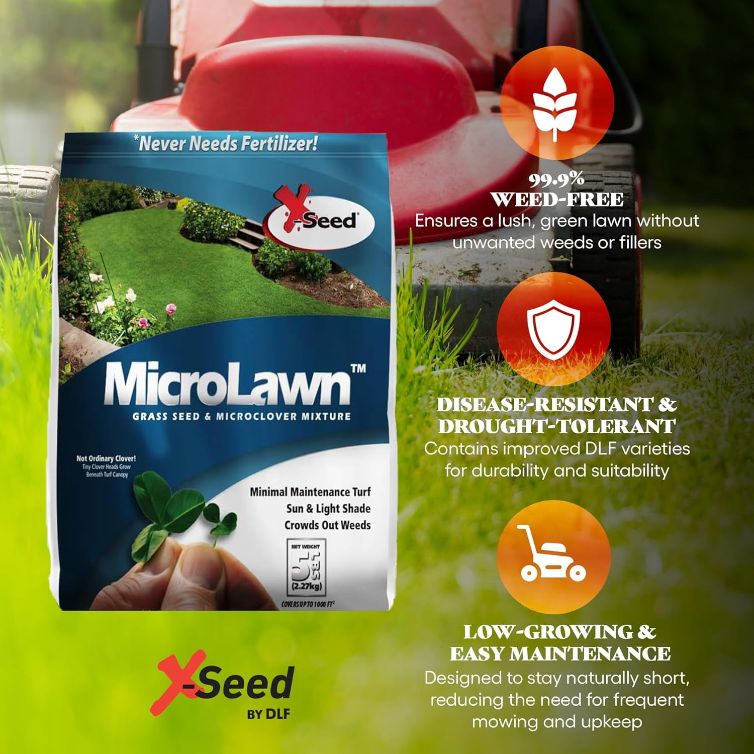X-Seed 440AS0135UCT144 5 Lb MicroLawn Grass Seed and Microclover Mixture