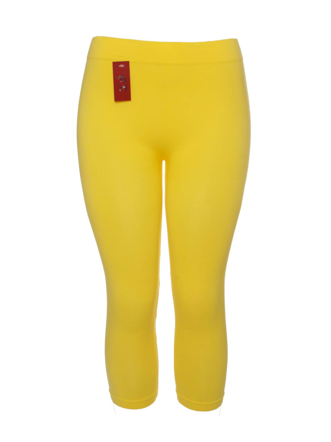 Polyester Spandex Seamless Womens Full Length Leggings, Yellow