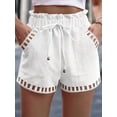 thumbnail image 3 of Women'S Plus Size Wide Leg Summer Shorts High Waisted Hollow Out Boho Shorts with Pockets White XL, 3 of 3
