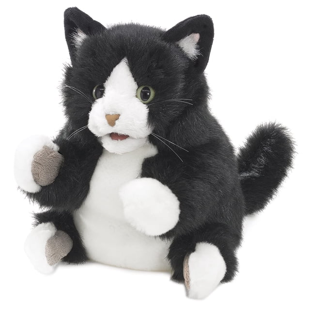 Folkmanis Tuxedo Kitten Marioneta de mano negra; Blanco