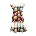 thumbnail image 3 of Toddler Easter Clothes Easter Flower Bunny Egg Print Short Sleeve Ruffled Pockets Summer Round-Neck Printed Dress 4-15Y Multicolor 10-11 Years, 3 of 5
