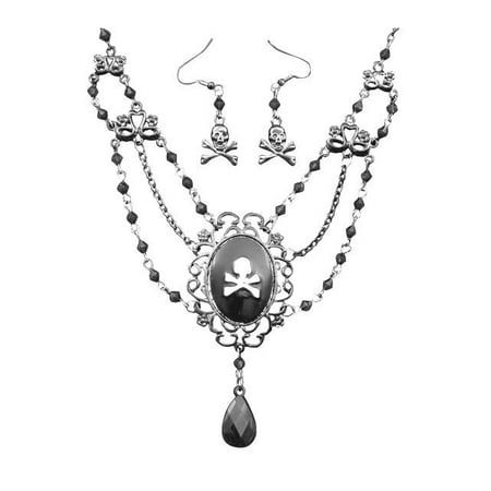 Earrings and Necklace with Pirate Cameo Set