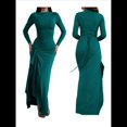 thumbnail image 3 of Vestido Midi Asimétrico con Abertura Irregular, Cuello Redondo, Larga y Cintura Fruncida para Mujer, Color Liso Verde M, 3 of 7