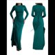 thumbnail image 3 of Vestido Midi Asimétrico con Abertura Irregular, Cuello Redondo, Larga y Cintura Fruncida para Mujer, Color Liso Verde L, 3 of 7
