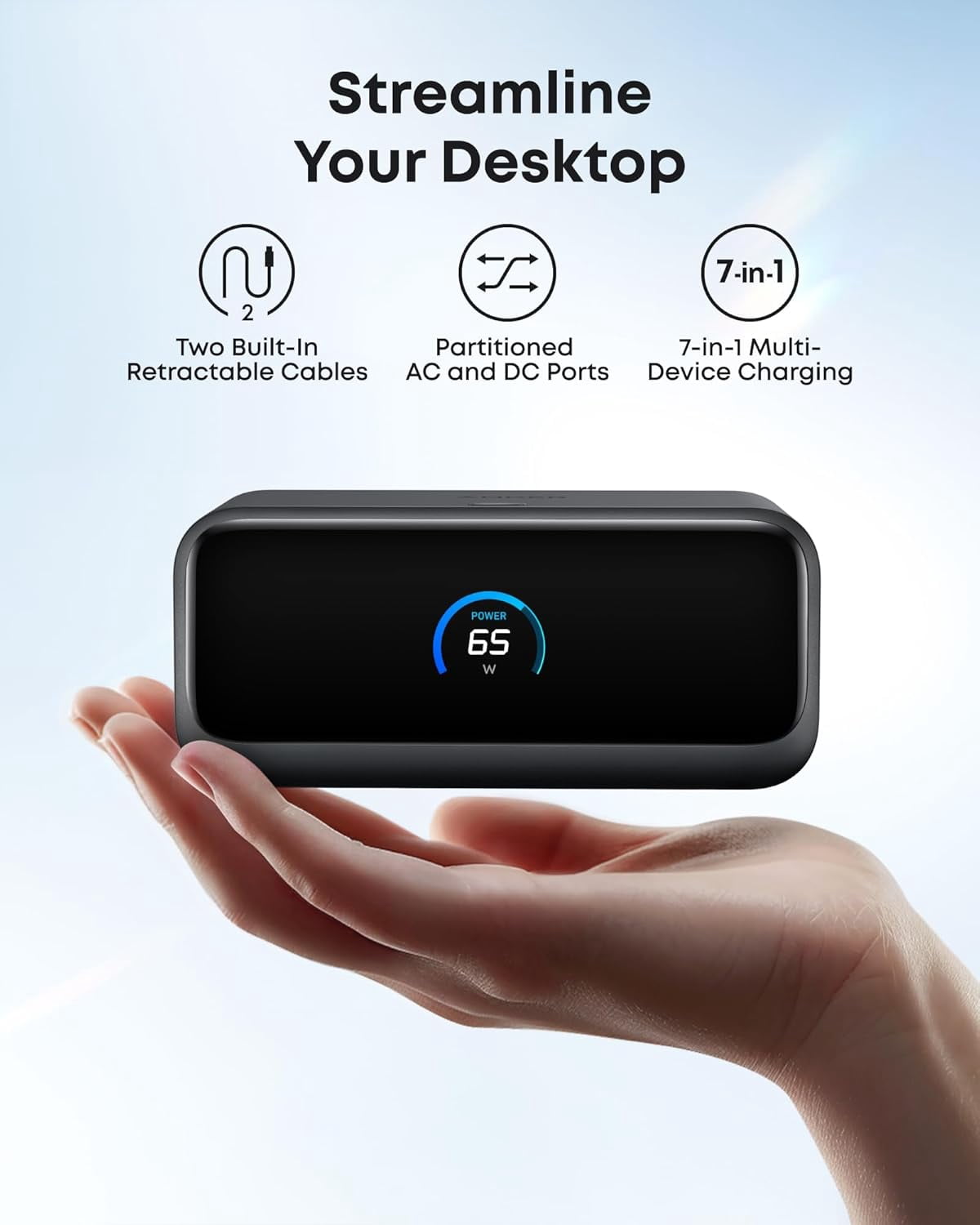 Anker Nano Charging Station, 7-in-1 USB-C Power Strip, 2.3 ft Anker InstaCord Retractable Cable