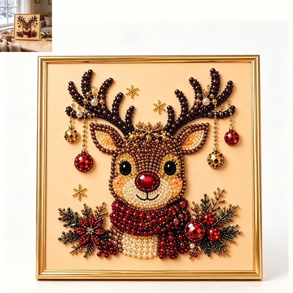 Diy Christmas Pearl Diamond Art Kit,with frame, Colorful Pearl for Holiday Wall Decor, for Beginner Seasonal Party Gift Handmade Wall Decor (Set C)