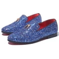 thumbnail image 5 of Santimon Mens Loafers Metallic Glitter Slip-on Casual Shoes Moccasins Leather Dress Shoes Blue 11 US, 5 of 9