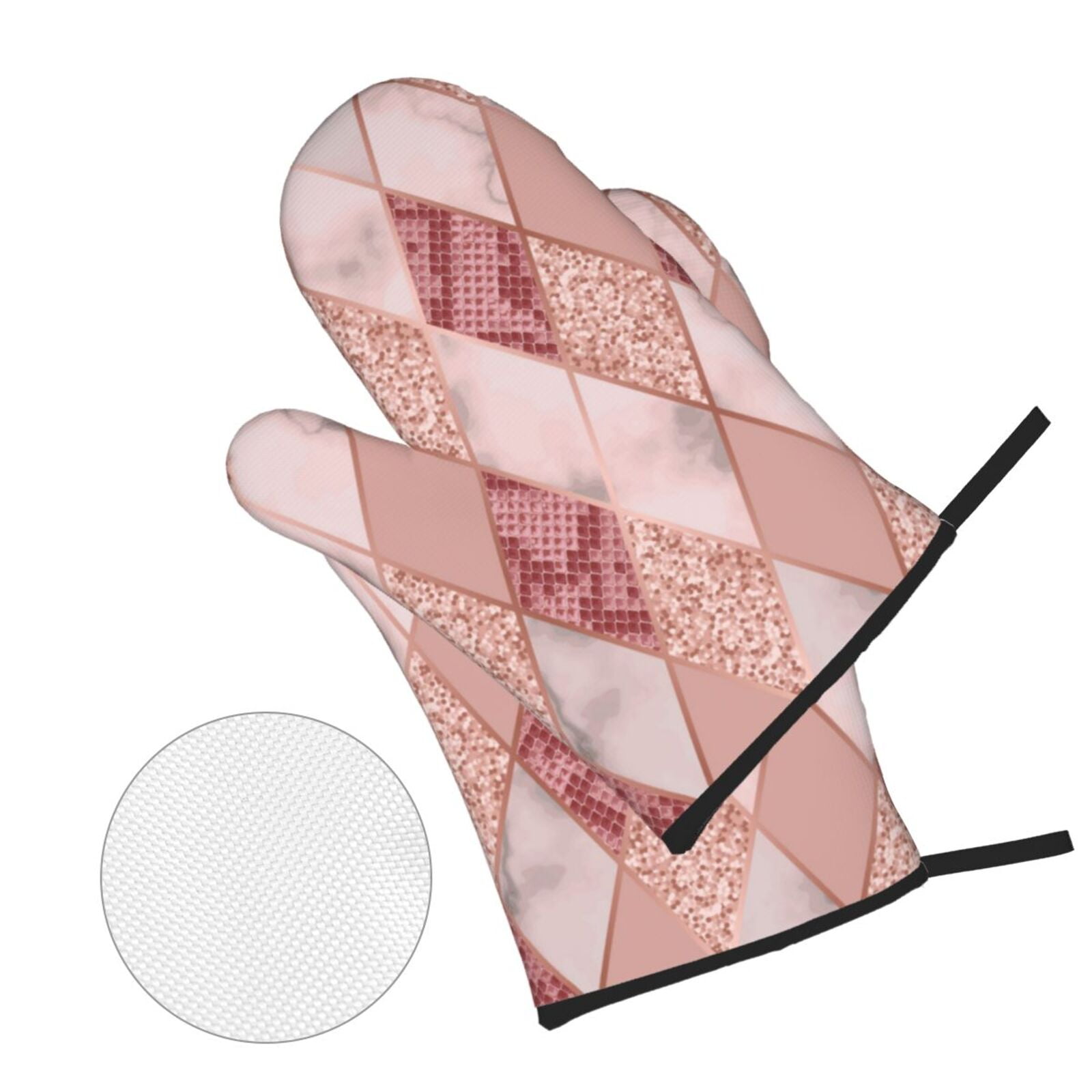 Rose Gold Marble Snakeskin Geometric 4Pcs Oven Mitts and Pot Holders Sets Oven Kitchen Gloves Hot Pads for Cooking BBQ Baking Grilling