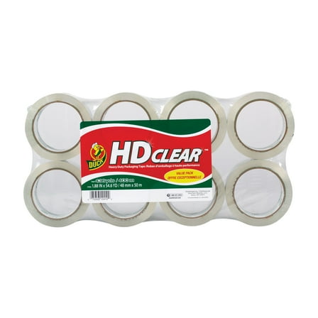 Duck® HD Clear™ Heavy-Duty Packaging Tape, 3" Core, 1 7/8" x 54 5/8 Yards, Clear, Pack Of 8