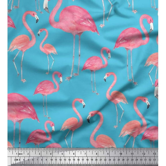 Soimoi Cotton Duck Fabric Flamingo Bird Printed Fabric 1 Yard 42 Inch Wide