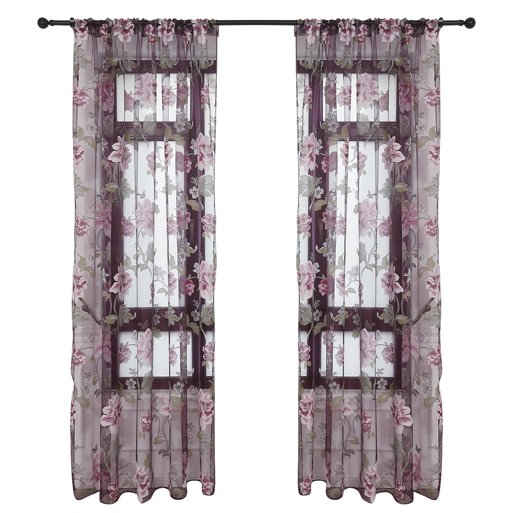Floral Tulle Curtains For Living Room Purple Sheer Curtains For Children