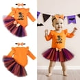 thumbnail image 2 of BOBOGOJP 3Pcs Baby Girl First Halloween Outfit Infant Romper Dress Bow Tutu Skirt with Headband Newborn Thanksgiving Bodysuit (Black, 12-18 Months), 2 of 9