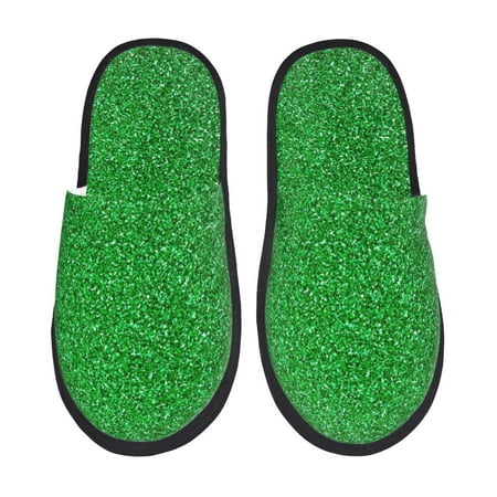 Balery Green Sparkling Shiny Slient Indoor Furry Fleece Comfort House Shoes Soft Non-Slip Home Shoes Cotton slippers House Slippers-- Medium