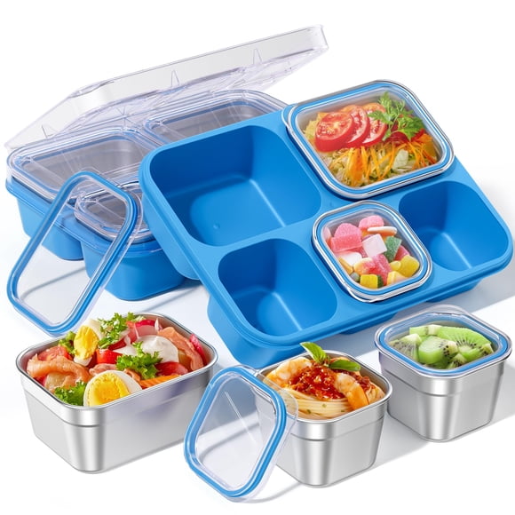 Caja Bento BiuLeon de Acero Inoxidable con 5 Compartimentos Herméticos 1015 ml
