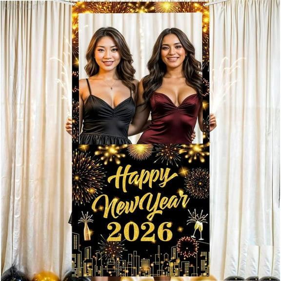 2026 New Years Photo Booth Frame Banner, 2026 Happy New Year Decor,Happy New Year Photo Booth Frame for Celebrate Firework Backdrop Decor, Eve Ceremonies Holiday Party Decor Backdrop Supplies 2026