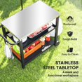 thumbnail image 3 of Outdoor Grill Dining Cart with Stainless Steel Top, 3-Shelf BBQ Food Prep Table & Pizza Oven Stand, Movable Kitchen Island with Hooks and Wheels, Charcoal Grey, 40.2"W x 31.9"H, 3 of 7