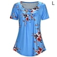 thumbnail image 1 of Camiseta estampada Mujer Verano Cuello redondo Blusa de manga corta Top suelto, Azul, L Eigraketly AP001352-23, 1 of 7