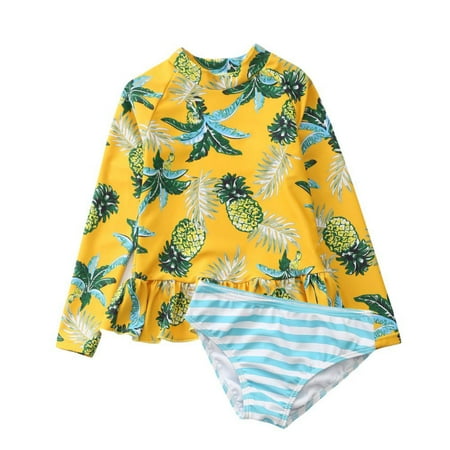 

Sun Swimsuit for Baby Girls Floral Print Sun Protection Rash Guard Set Kids Girls 1~10Year Beachwear Long Sleeve Bathing Suits