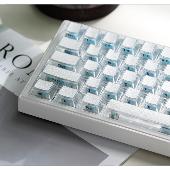 White Clear keycaps Jelly Set 126 count/PBT Keyboard keycaps 75 Percent,Transparent Key caps Shine Through,Cherry Profile Compatible with  Layout Mechanical Keyboard(Leather Texture)