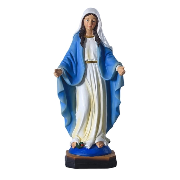 Mary Statue 8.5 Inch, Our Lady of Grace Blessed Mother Resin Figurine, Hand-Painted Catholic Gifts, Religious Home Decor & Indoor Sacrament Statues