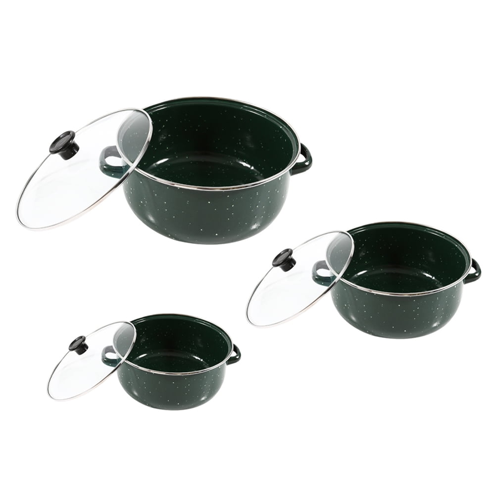 TABLZONE Green Enamel Cookware Set with Even Heat Distribution, Pots and Pans for Home Kitchen Cooking