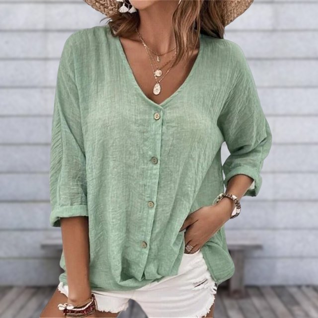 Camisa superior para mujer Camisa suelta con cuello en V Camisas con botones Blusa supersuave de un solo pecho FLhrweasw Nuevo