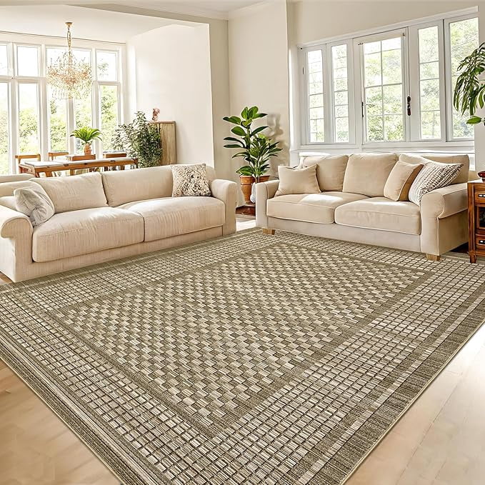 Large Living Room Area Rug 8x10 - Machine Washable Modern Rugs Boho Neutral Rug Non Slip Non-Shedding Low Pile Farmhouse Carpet for Bedroom Nursery Classroom Dorm 8'x10' Brown